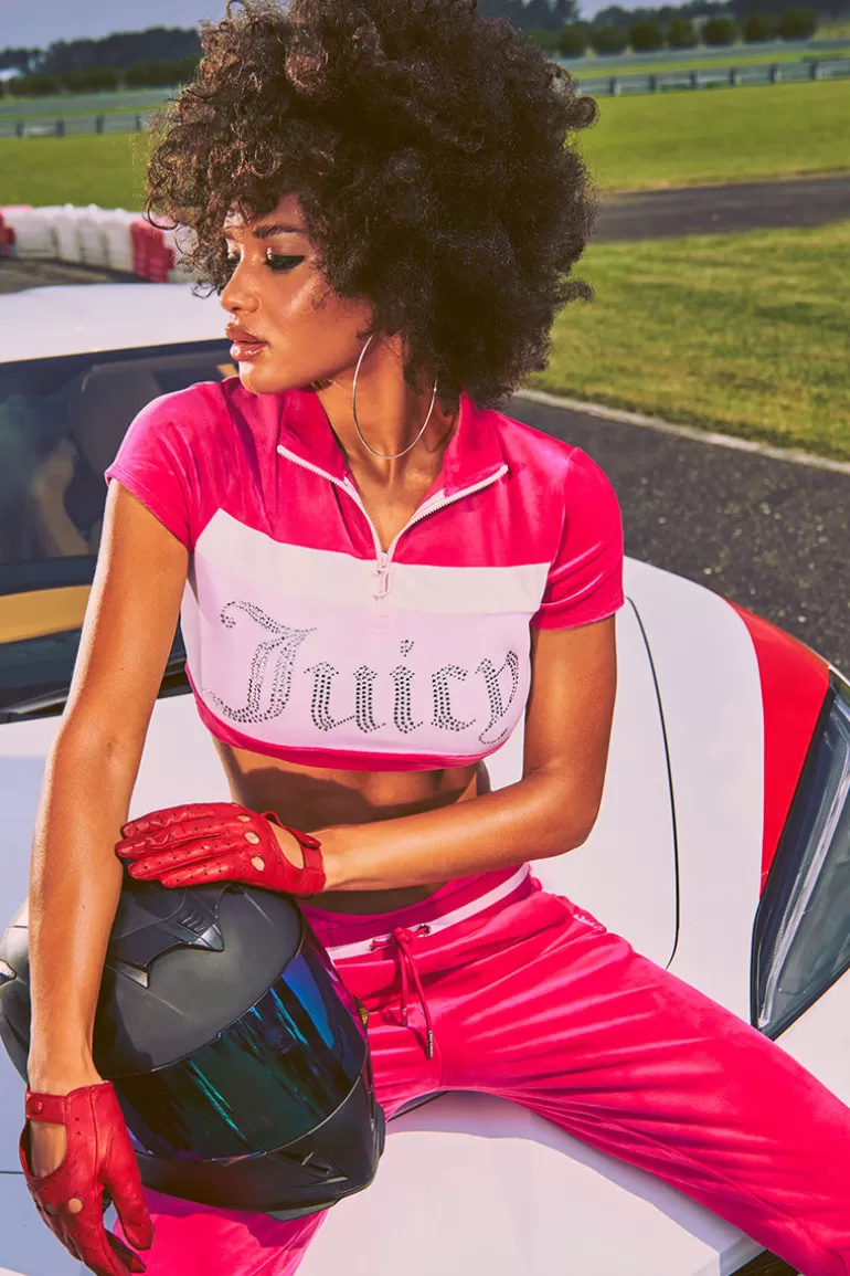 Colorblock Bling Half-Zip Velour Topp | Juicy Couture Discount